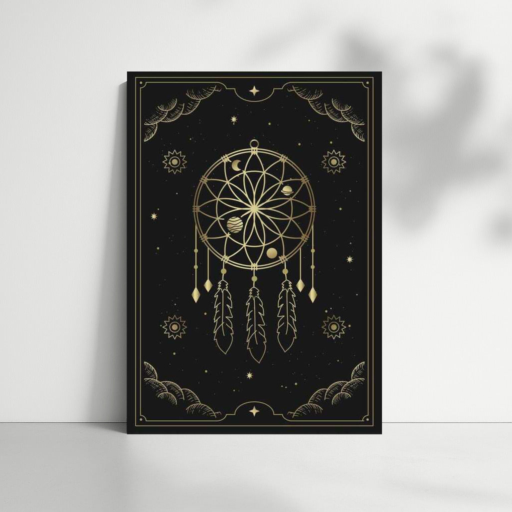 Golden Dreamcatcher on Black Background: Magic for Interior