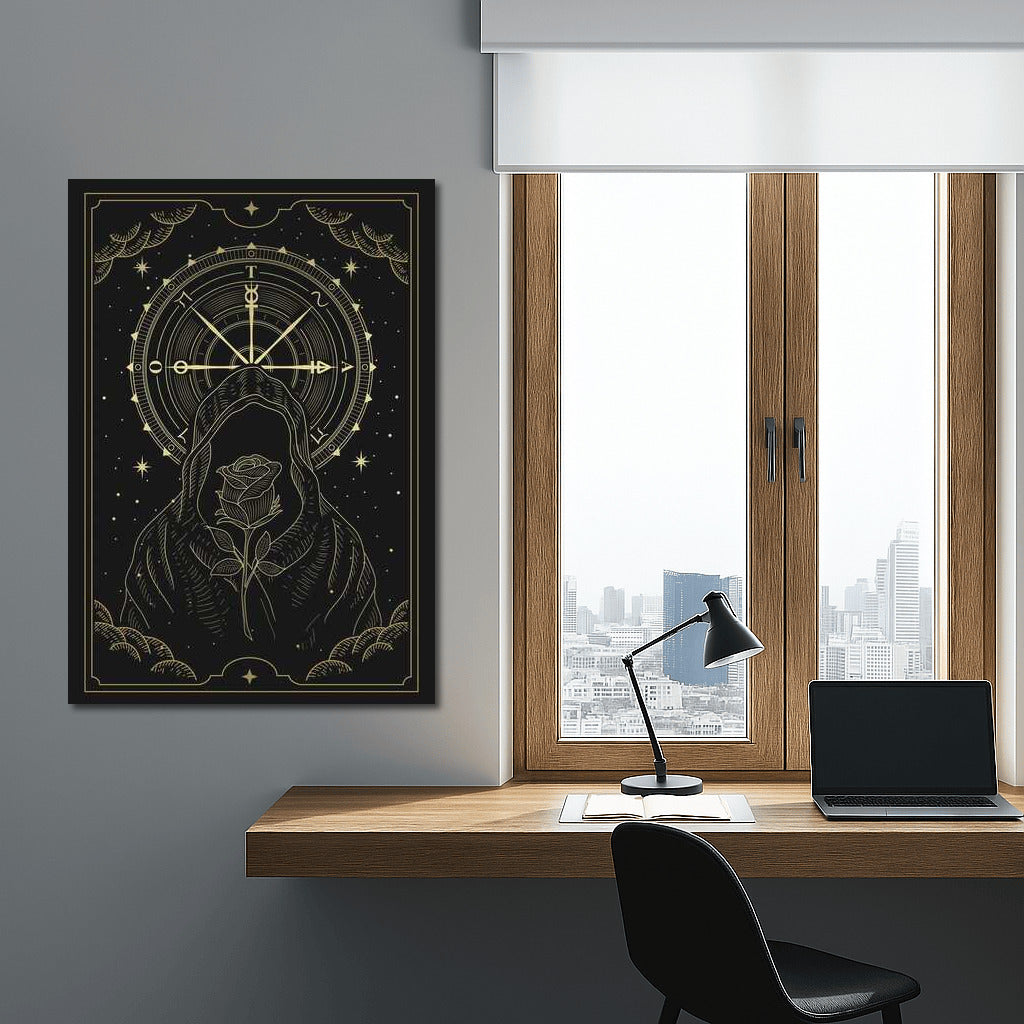 Mystery in the Hood: Rose and Stars on the Clock Background