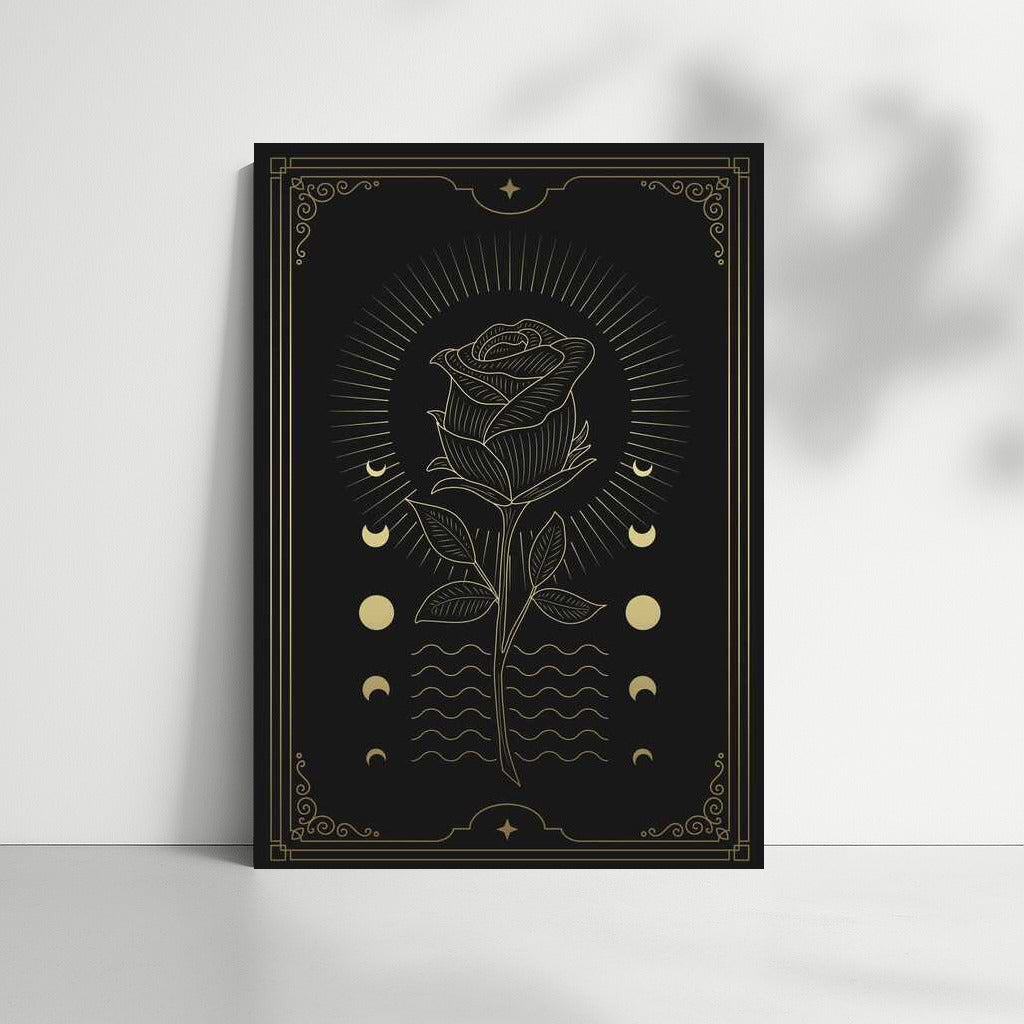Mysterious Rose and Moon Phases: Elegant Wall Decoration