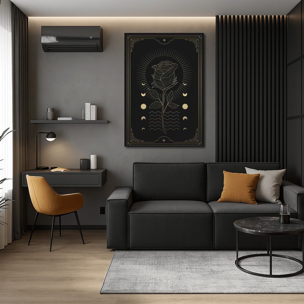 Mysterious Rose and Moon Phases: Elegant Wall Decoration