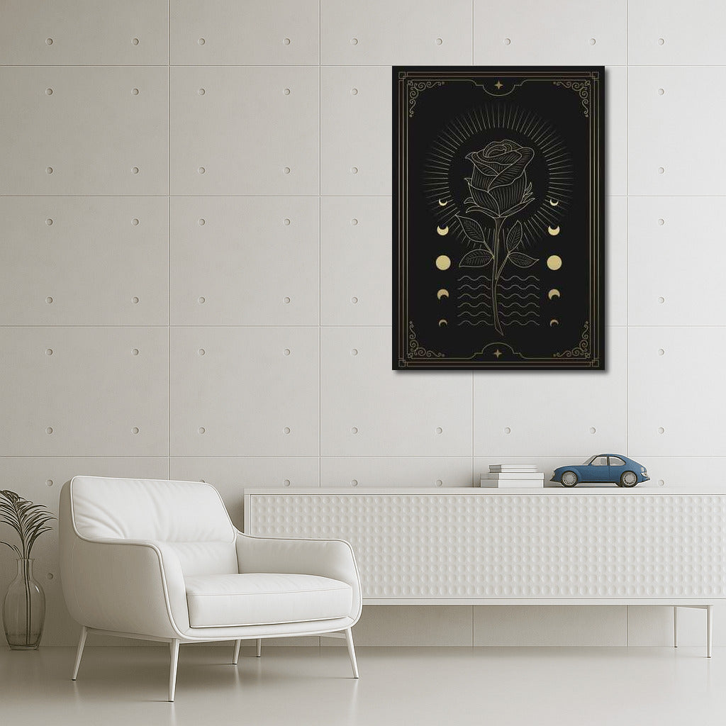 Mysterious Rose and Moon Phases: Elegant Wall Decoration