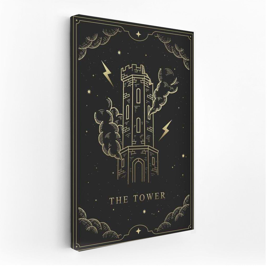Mysterious Tower in Clouds and Lightning: Wall Decor for Home