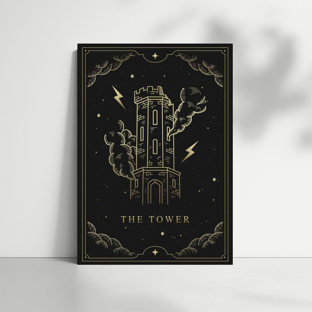 Mysterious Tower in Clouds and Lightning: Wall Decor for Home