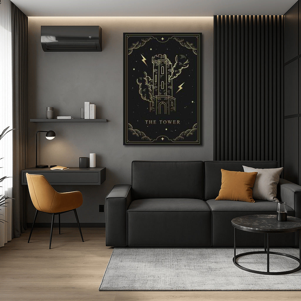 Mysterious Tower in Clouds and Lightning: Wall Decor for Home