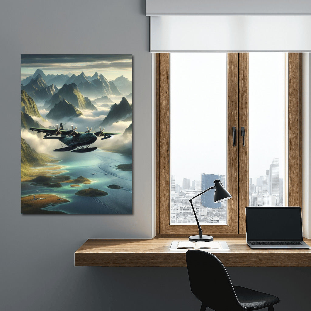 Amphibious Flight: Reflecting the Sky over Mountain Peaks