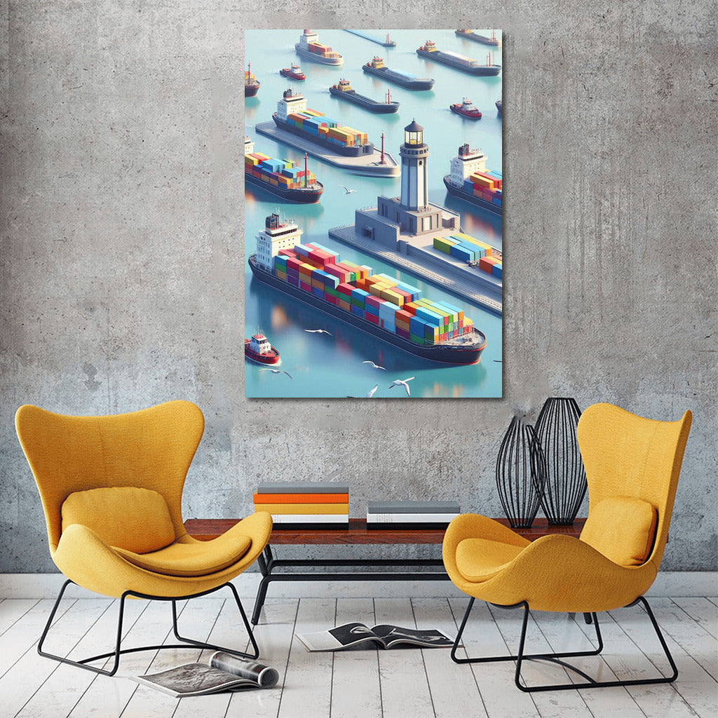 Sea Symphony: Barges and Lighthouse