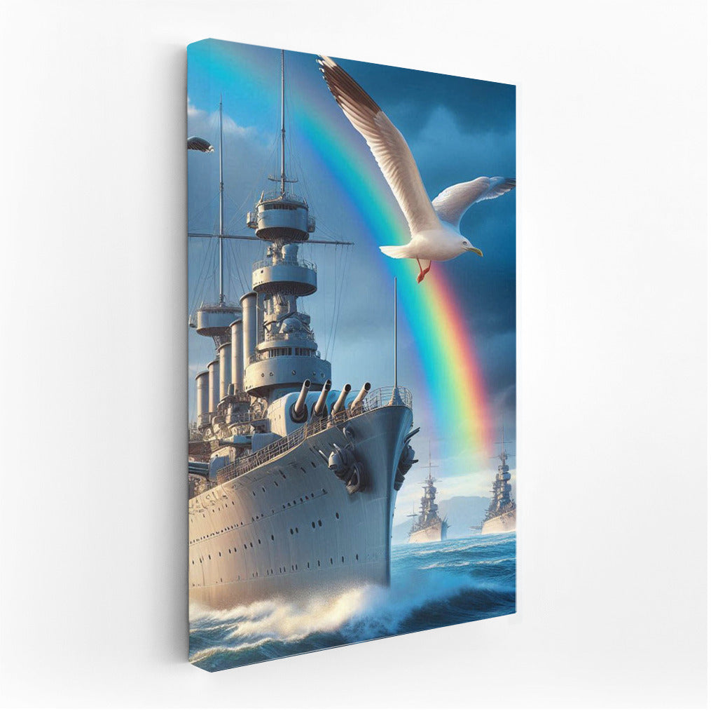 Naval Triumph: Battleships and Rainbow in the Ocean