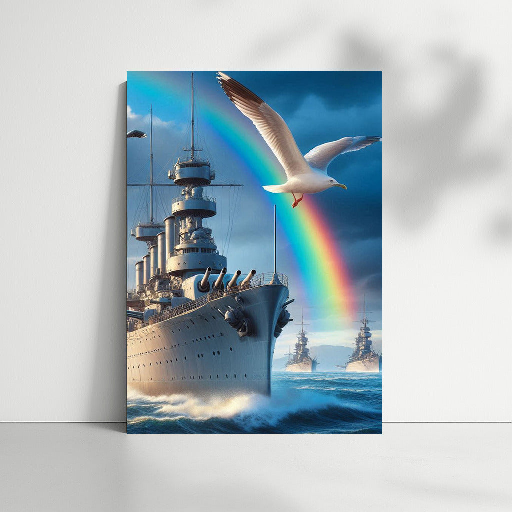 Naval Triumph: Battleships and Rainbow in the Ocean