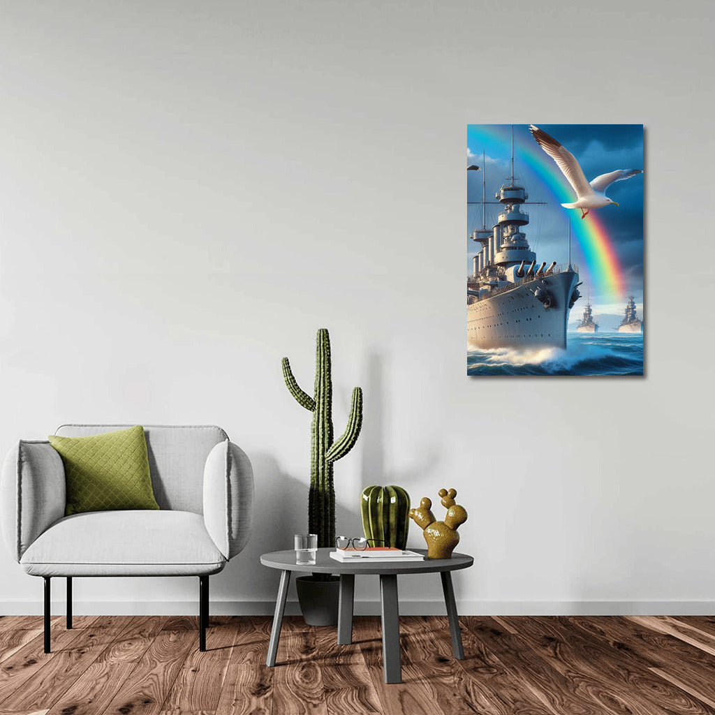 Naval Triumph: Battleships and Rainbow in the Ocean