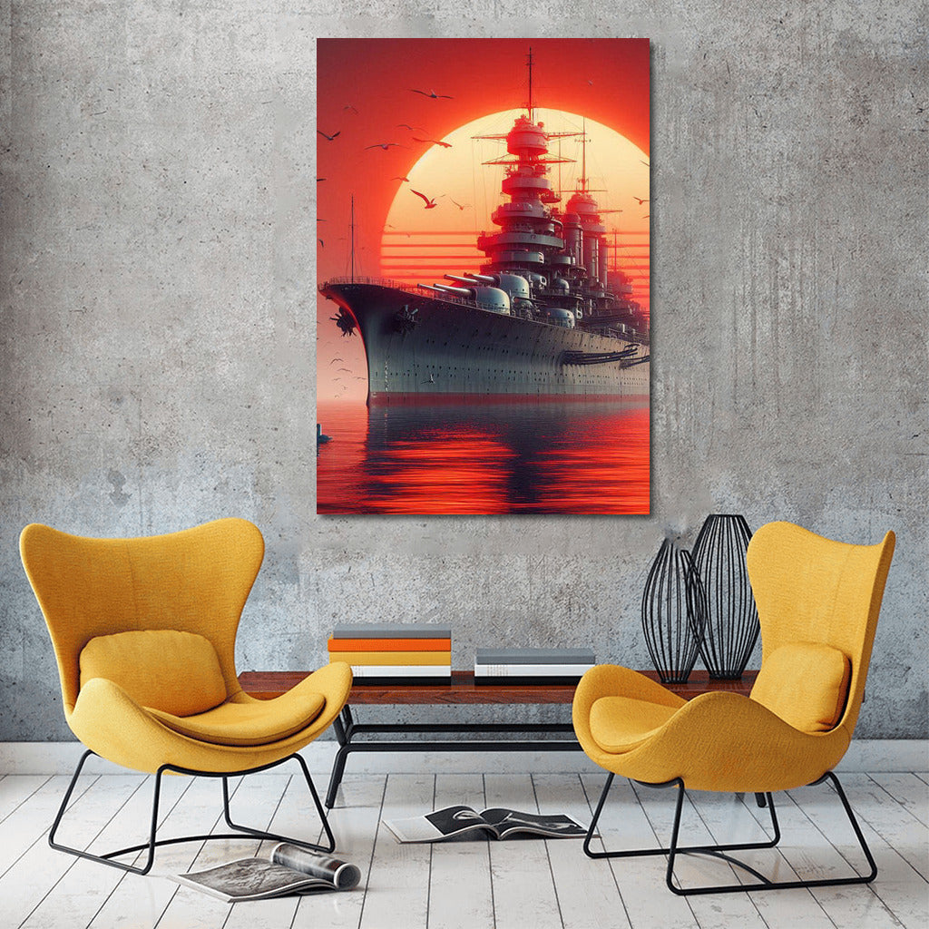 Battleship Sunset Symphony: Power and Beauty
