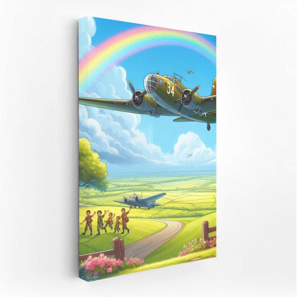 Bomber in Flight: Rainbow Sky Dreams