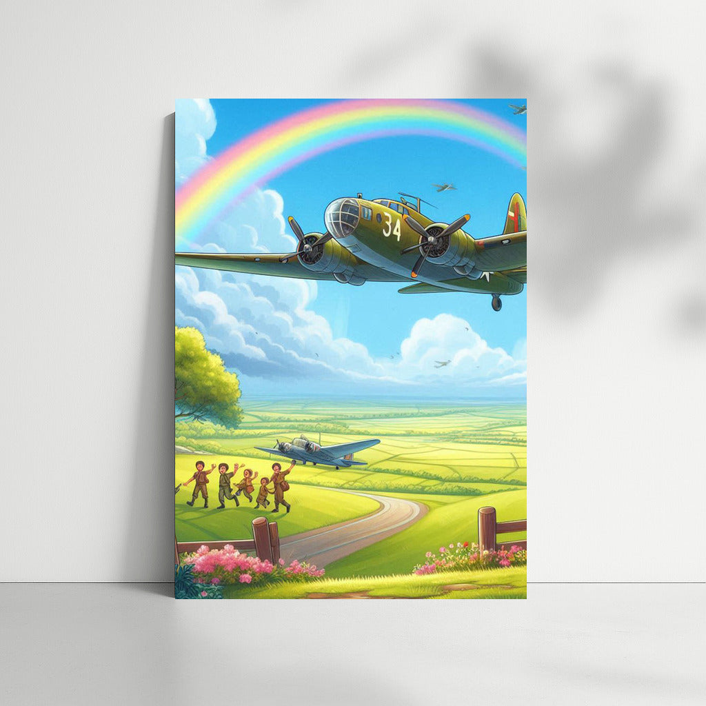 Bomber in Flight: Rainbow Sky Dreams