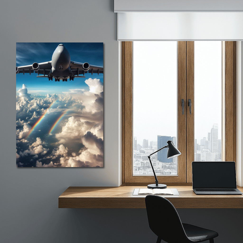Air Giant: Cargo Plane in the Clouds with Rainbow