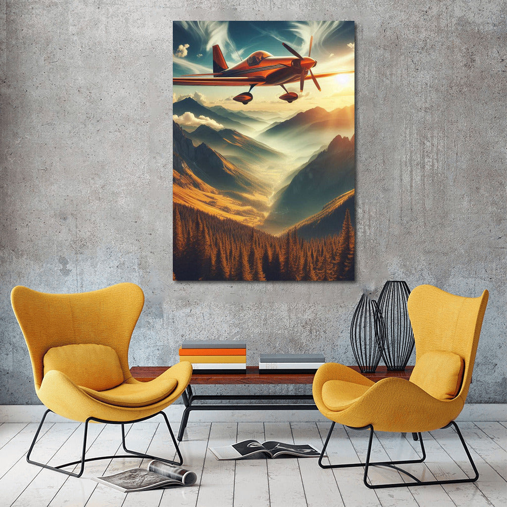 Experimental Airplane Over Mountain Landscape: Flight into Unearthly Beauty