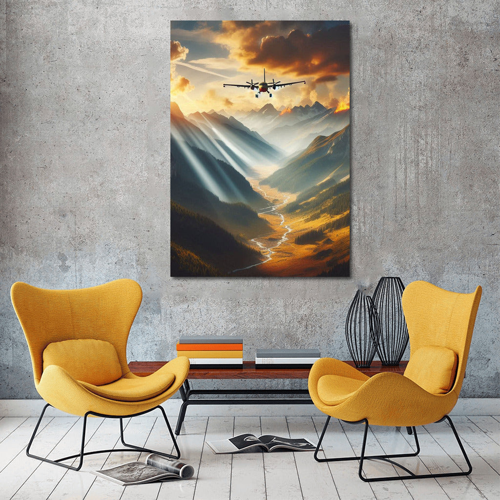 Fire Guardian: Firefighting Plane Over Mountain Landscape