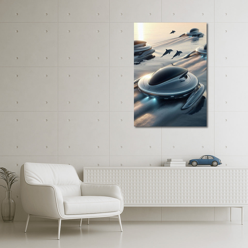 Soaring Hovercrafts and Playful Dolphins over the Ocean