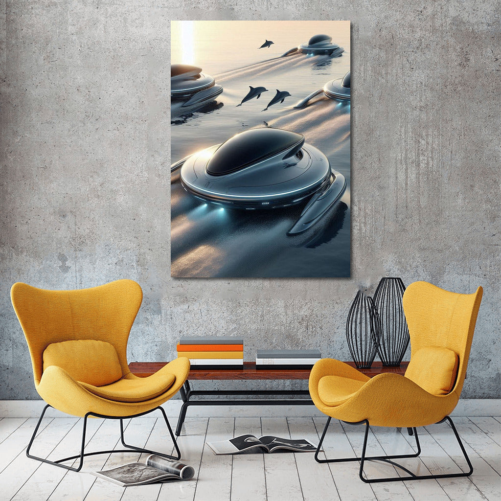 Soaring Hovercrafts and Playful Dolphins over the Ocean