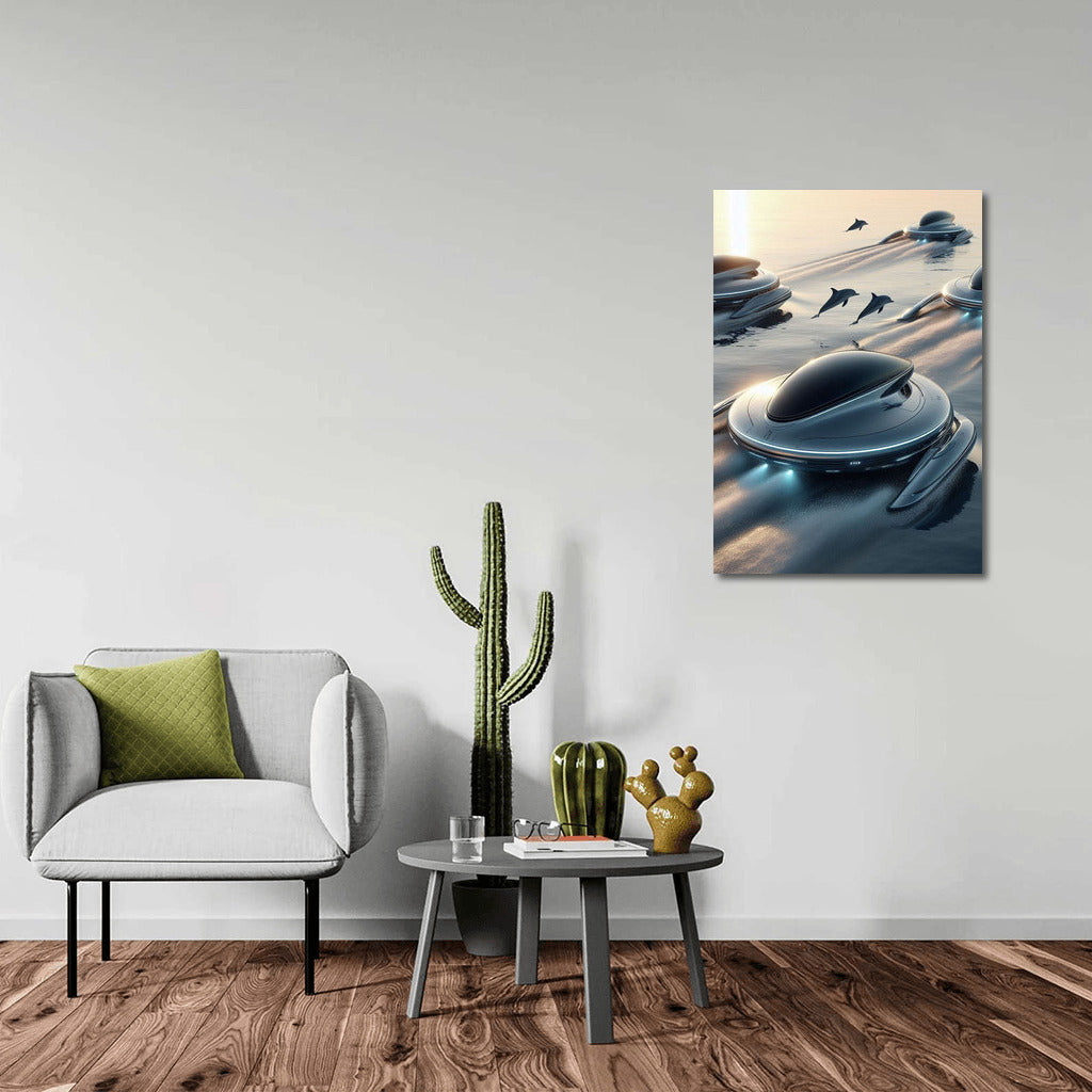 Soaring Hovercrafts and Playful Dolphins over the Ocean