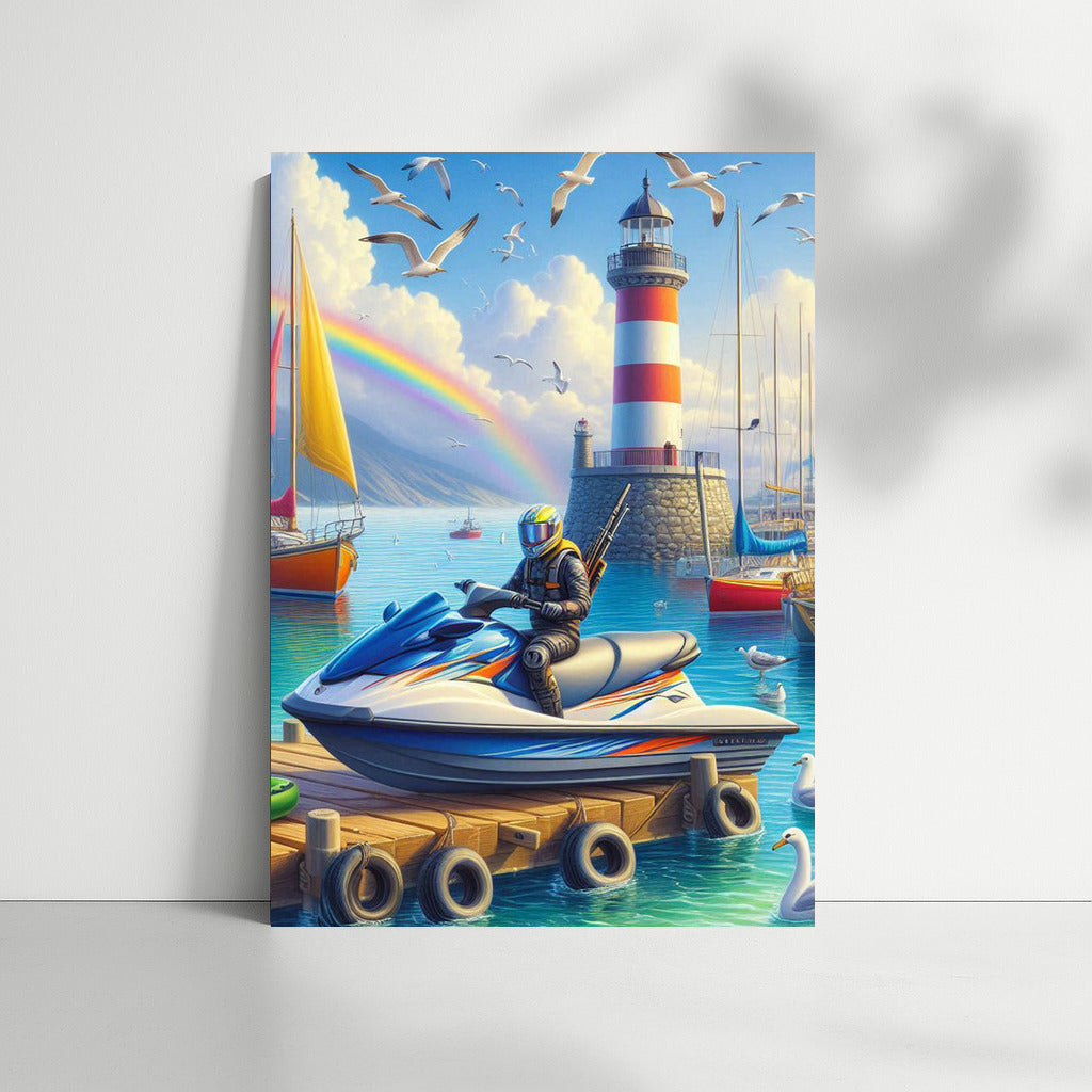 Jet Ski at the Lighthouse: Sea Rainbow at Jet Skis Harbor 2