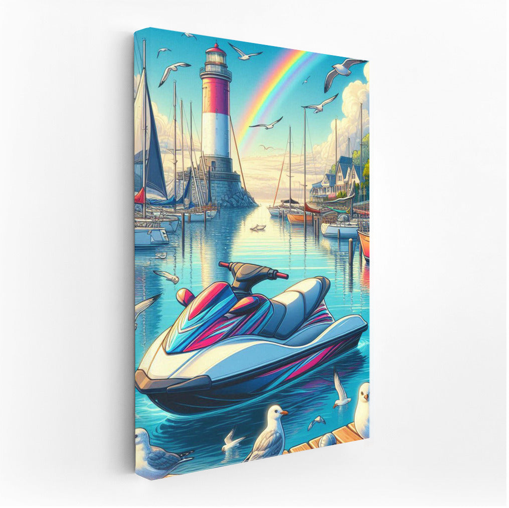 Purr Jetski and Rainbow in the Harbor: Freedom and Adventure
