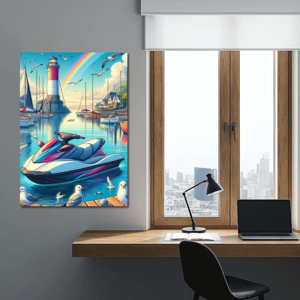 Purr Jetski and Rainbow in the Harbor: Freedom and Adventure