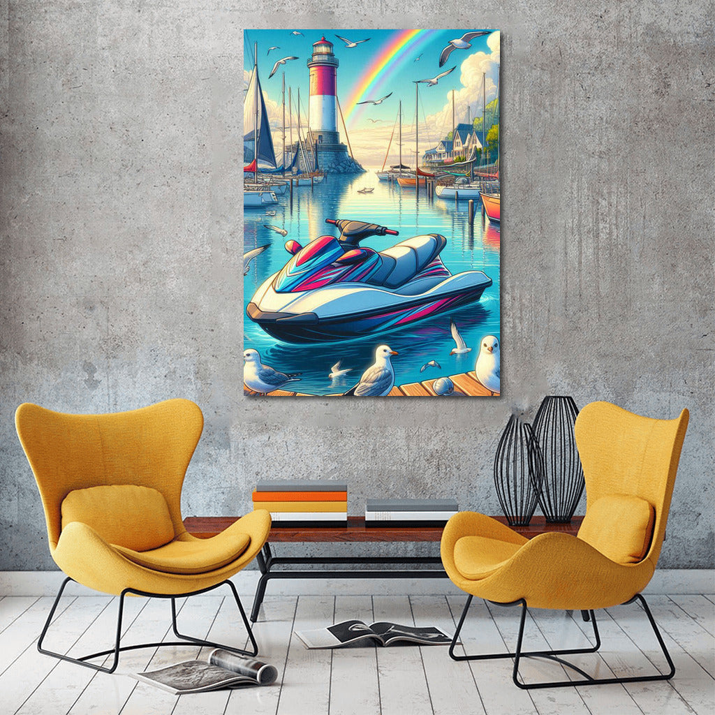 Purr Jetski and Rainbow in the Harbor: Freedom and Adventure
