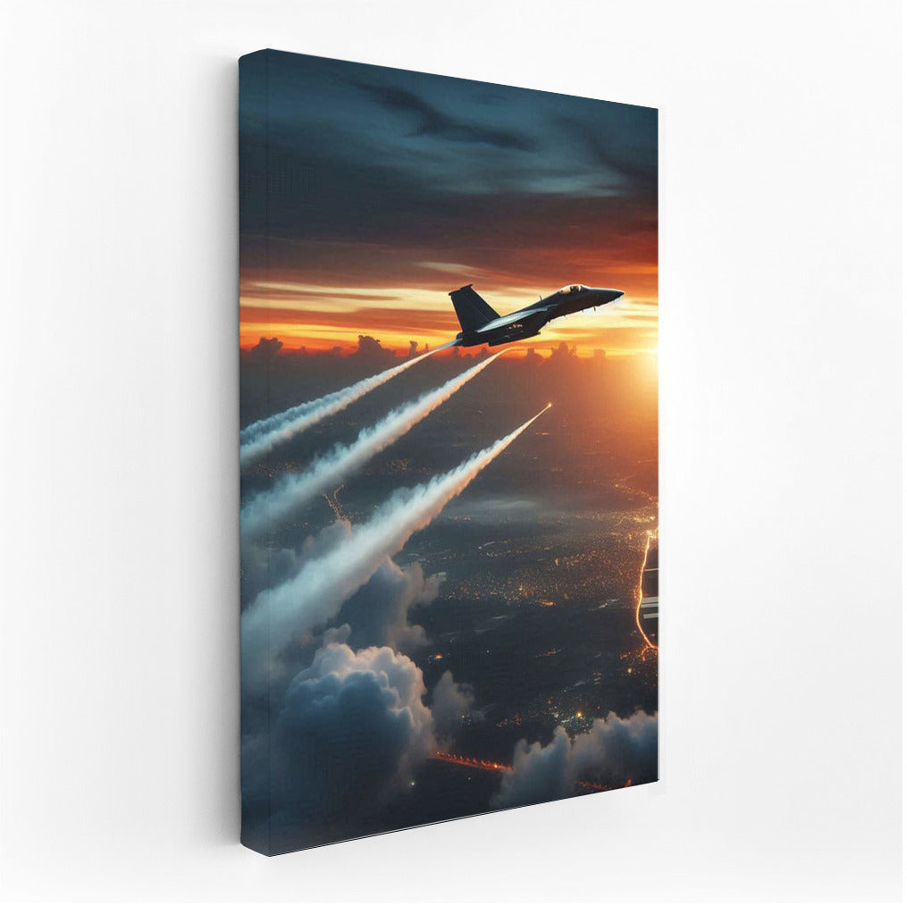 Sunset Power: Military Jet on the Runway