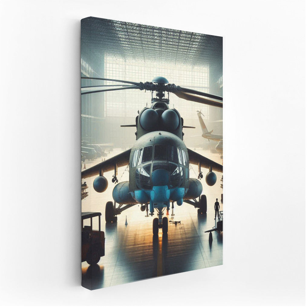 Reconnaissance Helicopter at the Airfield: Dynamics and Power of Aviation