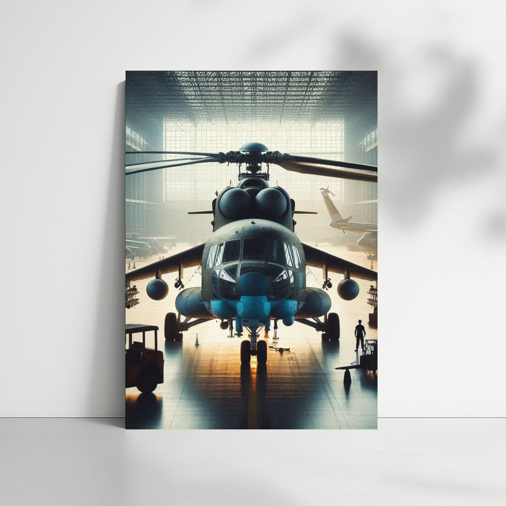 Reconnaissance Helicopter at the Airfield: Dynamics and Power of Aviation