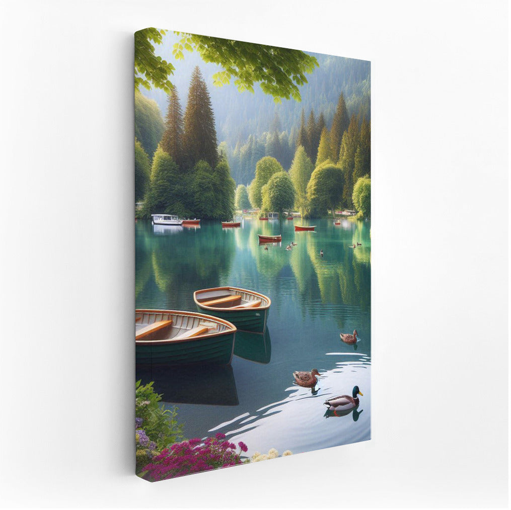 Quiet Morning Landscape with River Boats