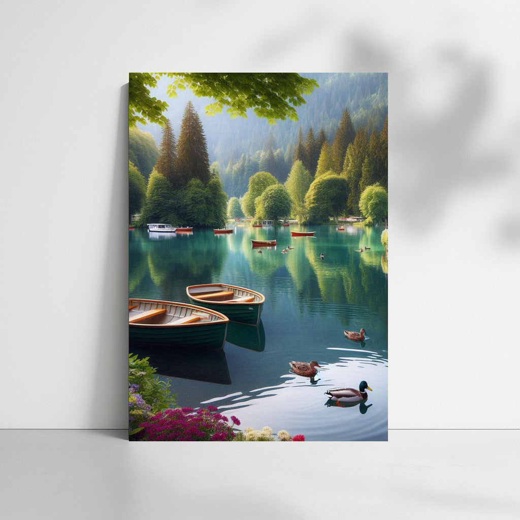 Quiet Morning Landscape with River Boats