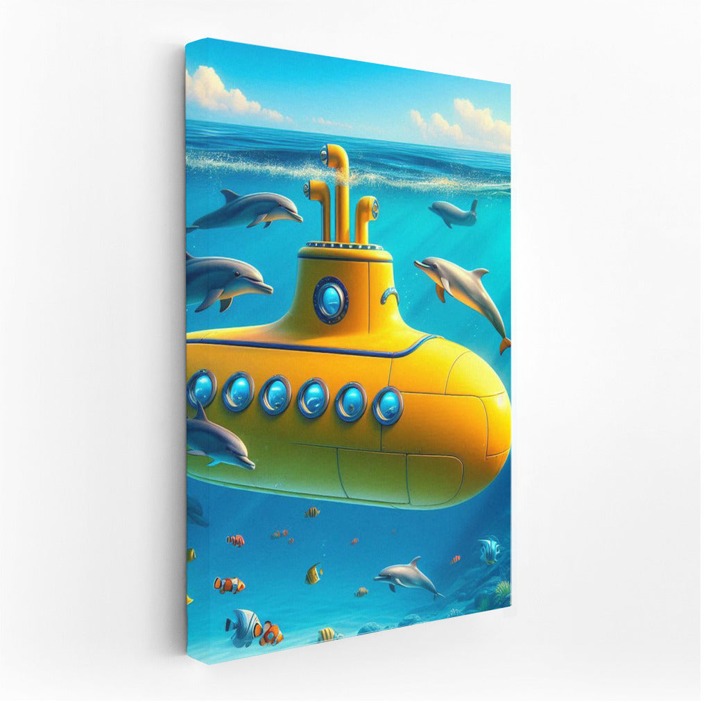 Bright Submarine and Dolphins: Ocean Magic