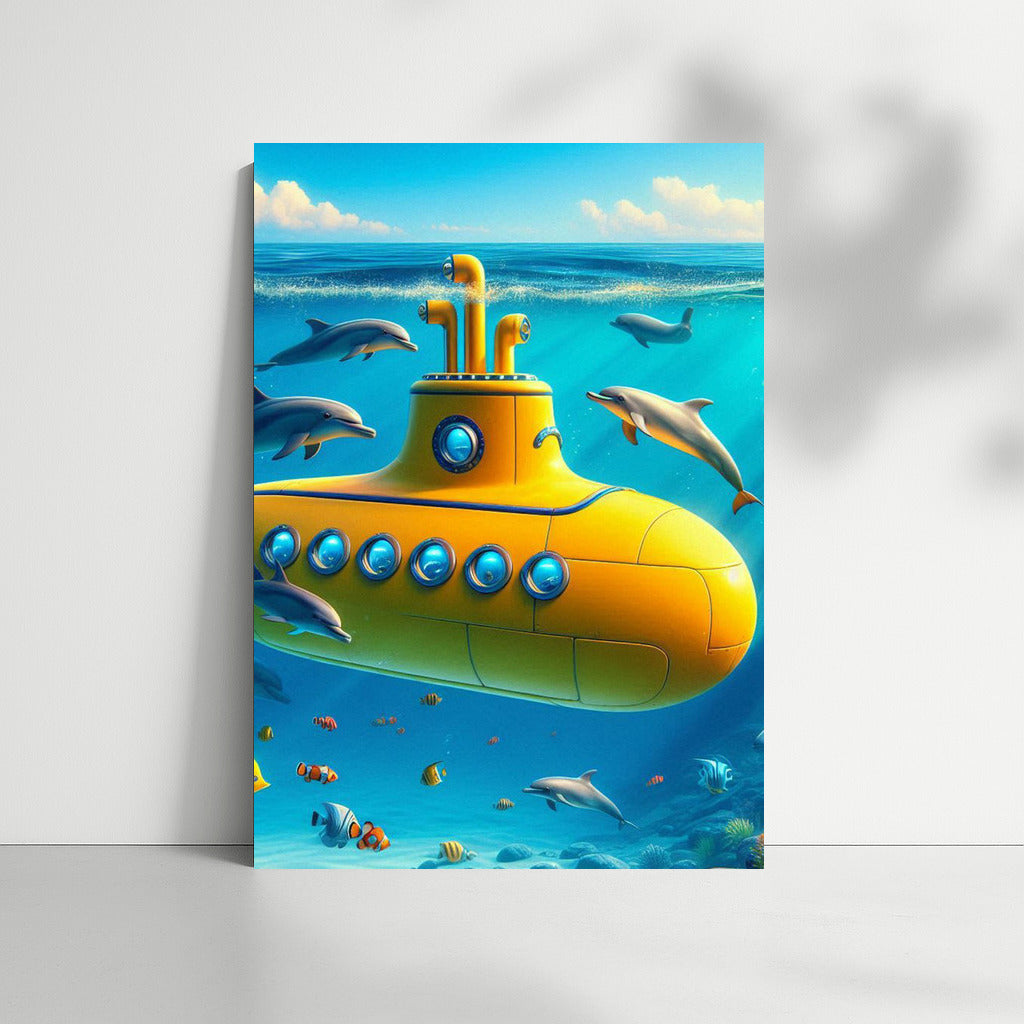 Bright Submarine and Dolphins: Ocean Magic