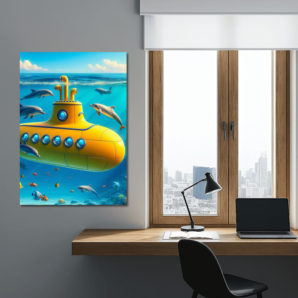 Bright Submarine and Dolphins: Ocean Magic