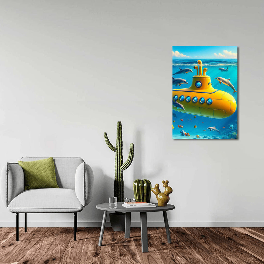 Bright Submarine and Dolphins: Ocean Magic