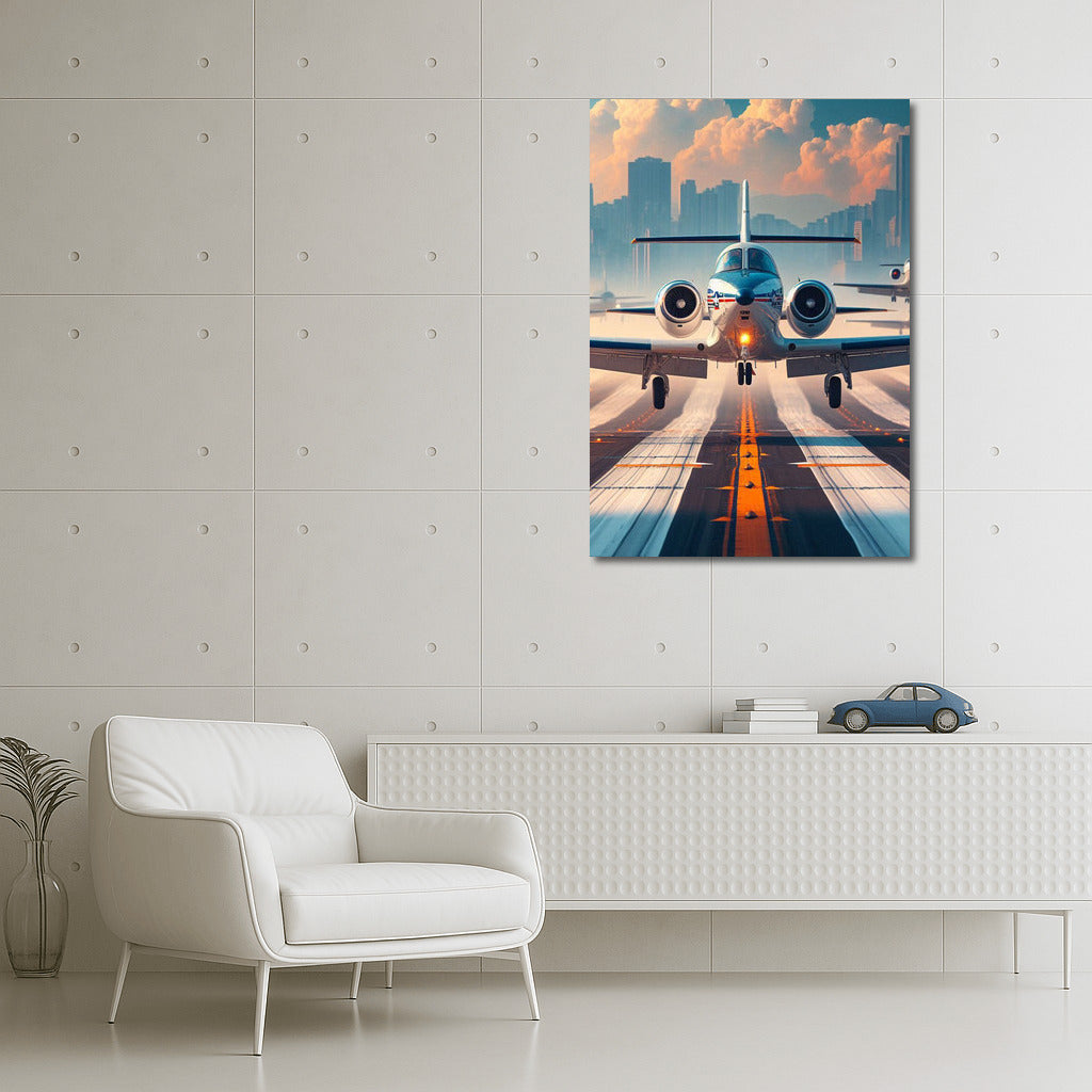 Takeoff Freedom: Simulator Airplane on City Background