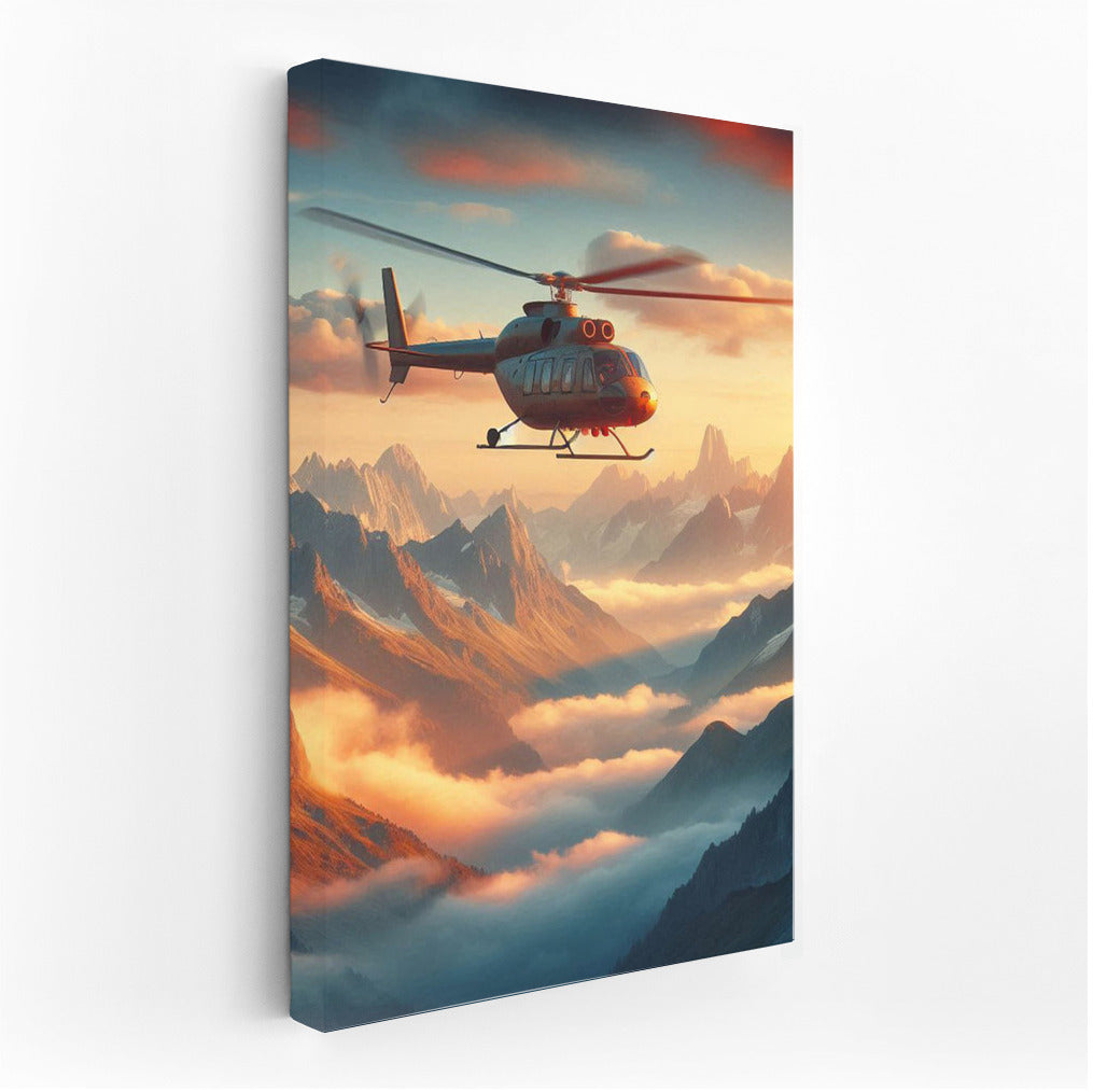 Helicopter over Mountain Peaks: Window to the Sky