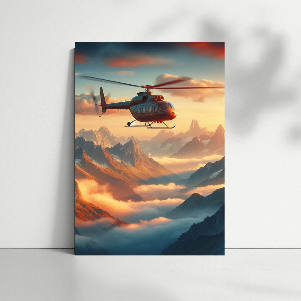 Helicopter over Mountain Peaks: Window to the Sky