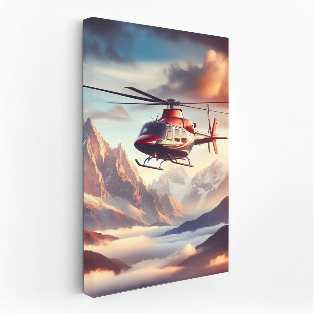 Training Helicopter Over Majestic Mountains