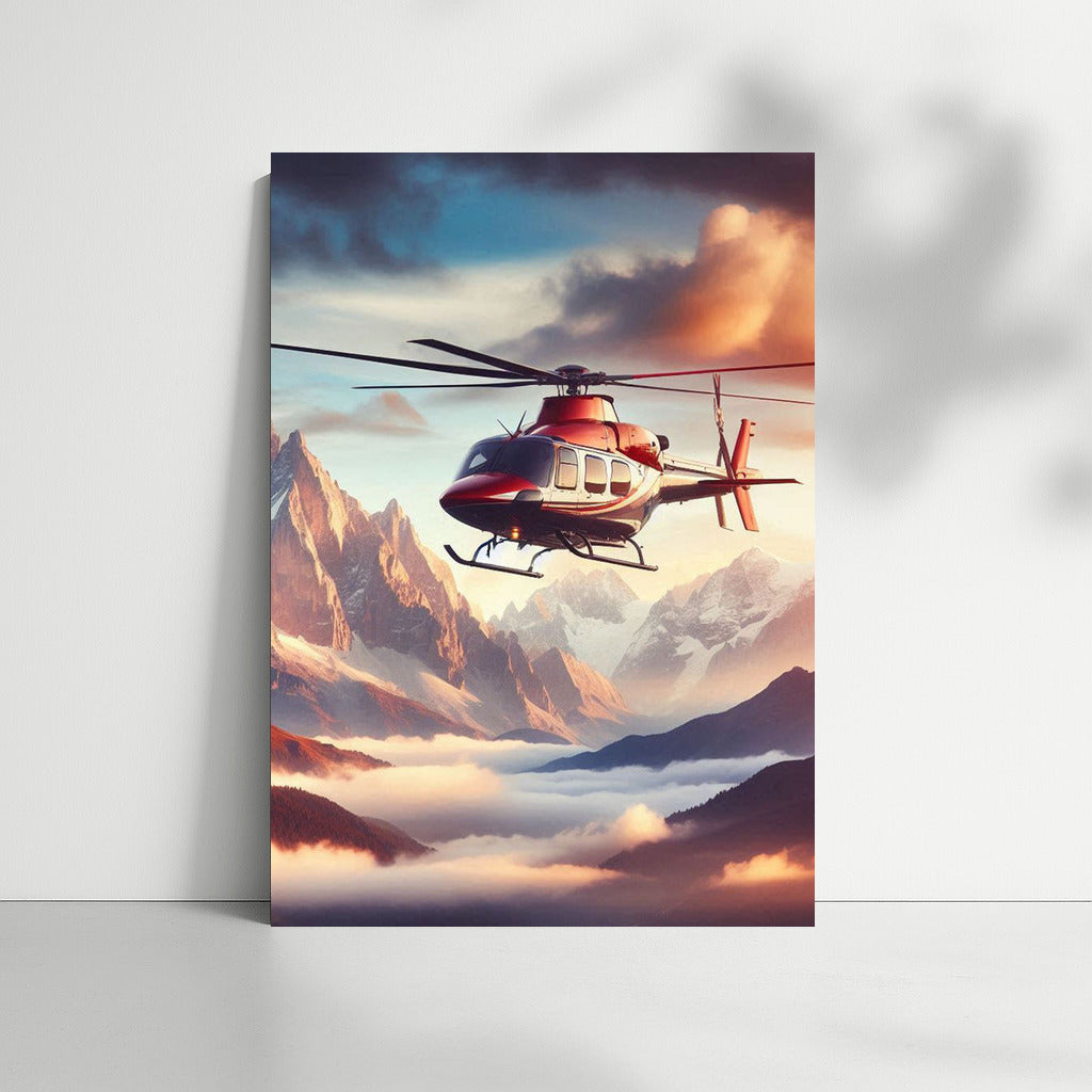 Training Helicopter Over Majestic Mountains