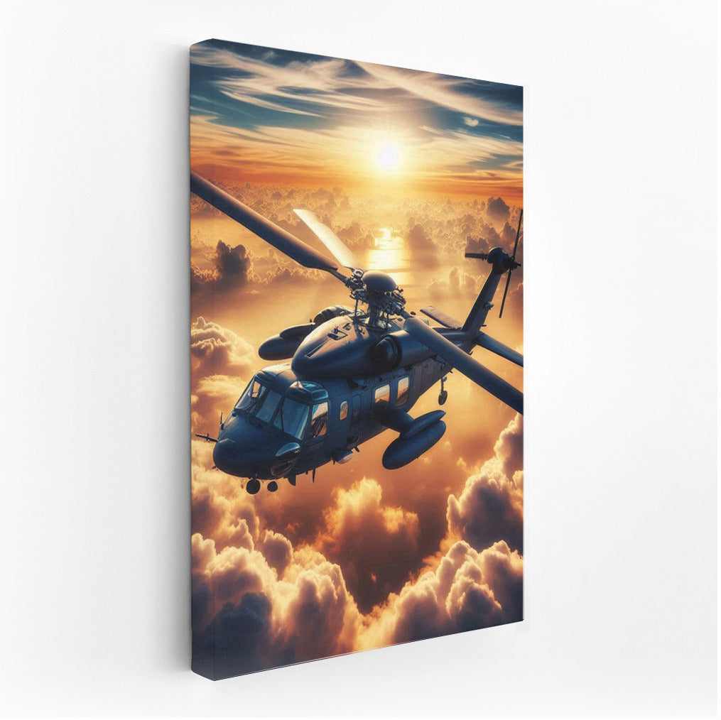 Sunrise Above the Clouds: Helicopter in the Sky