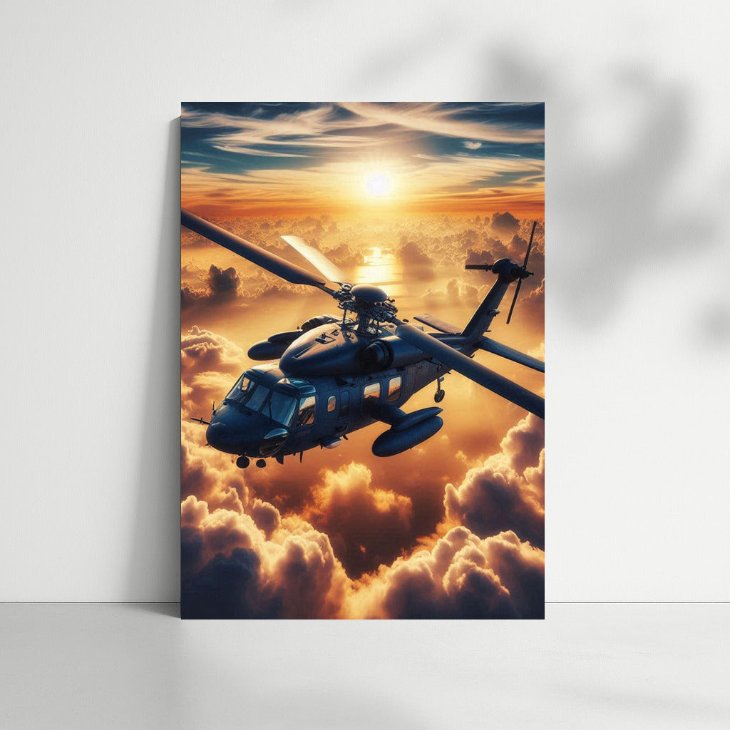 Sunrise Above the Clouds: Helicopter in the Sky