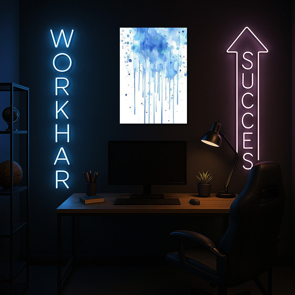 Serenity in Blue Ink Splatter: Abstract Immersion