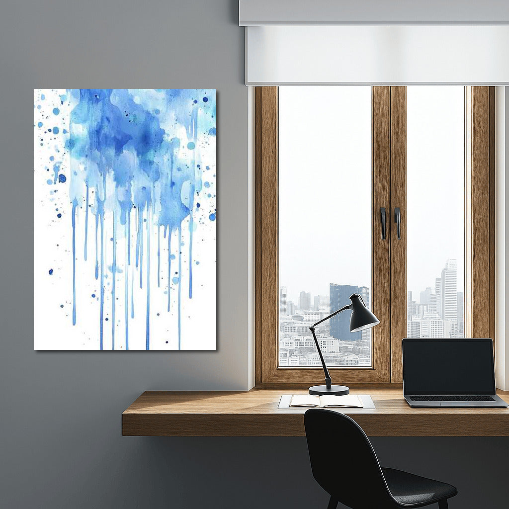 Serenity in Blue Ink Splatter: Abstract Immersion