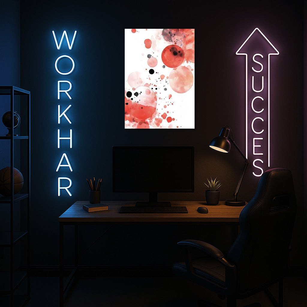 Coral Vortex: Abstract Circles and Black Splashes