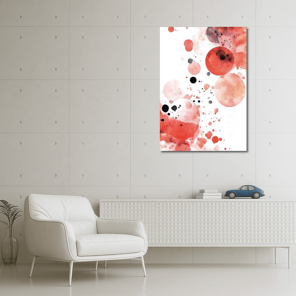 Coral Vortex: Abstract Circles and Black Splashes