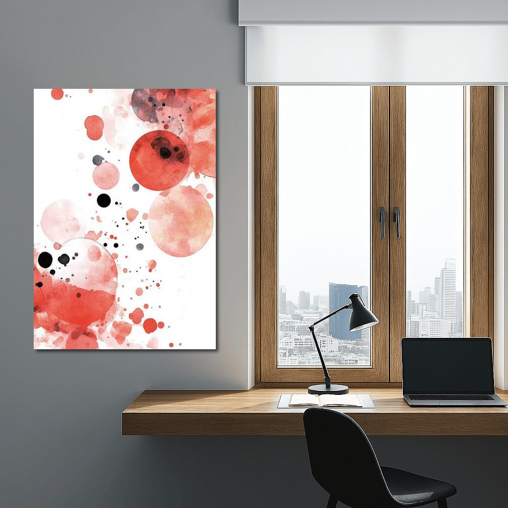 Coral Vortex: Abstract Circles and Black Splashes