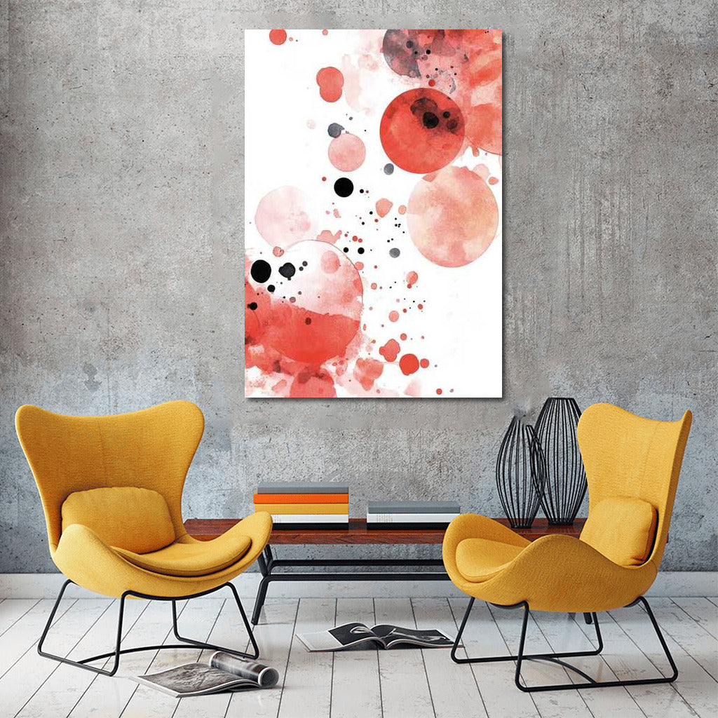 Coral Vortex: Abstract Circles and Black Splashes