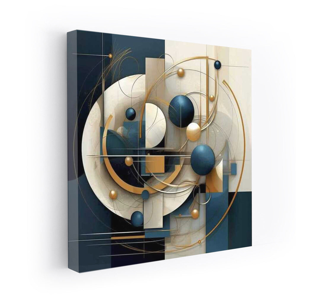 Harmony of Forms: Blue-White-Gold Abstraction