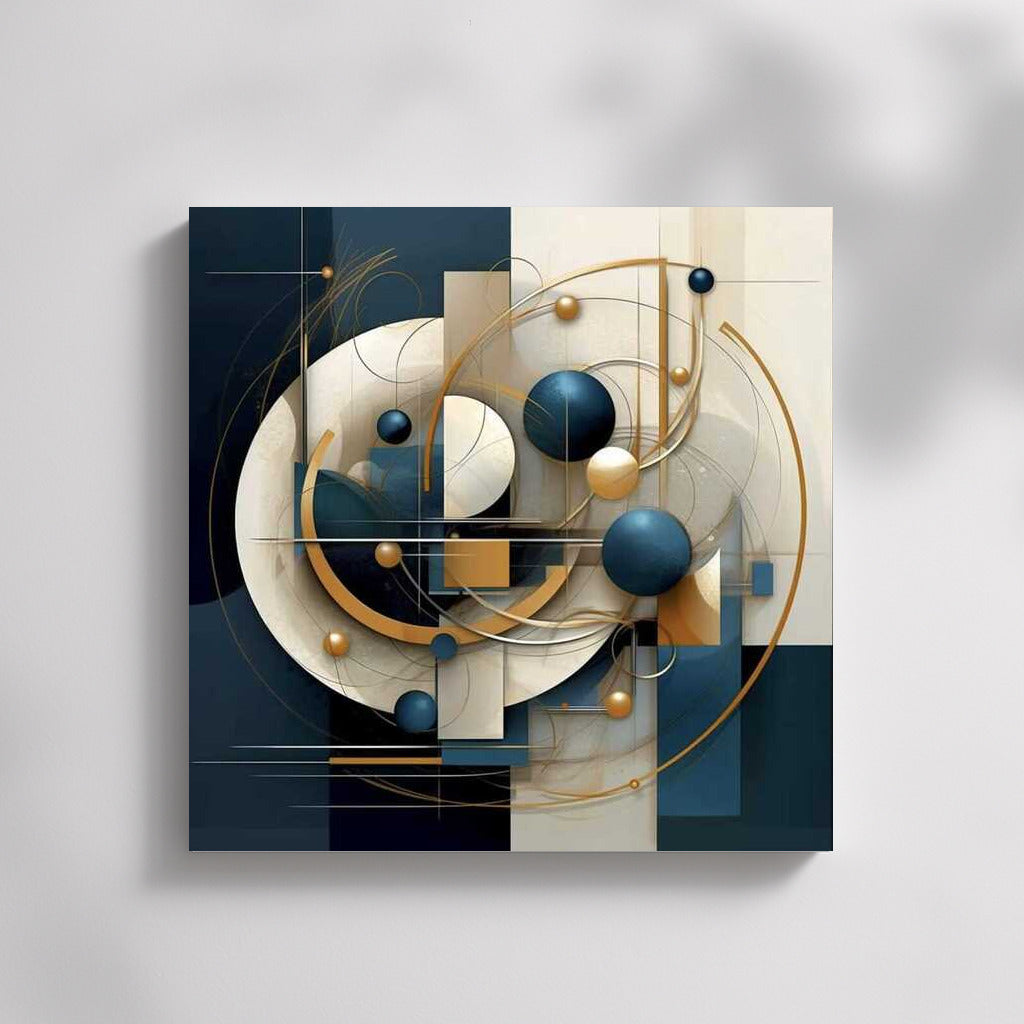Harmony of Forms: Blue-White-Gold Abstraction